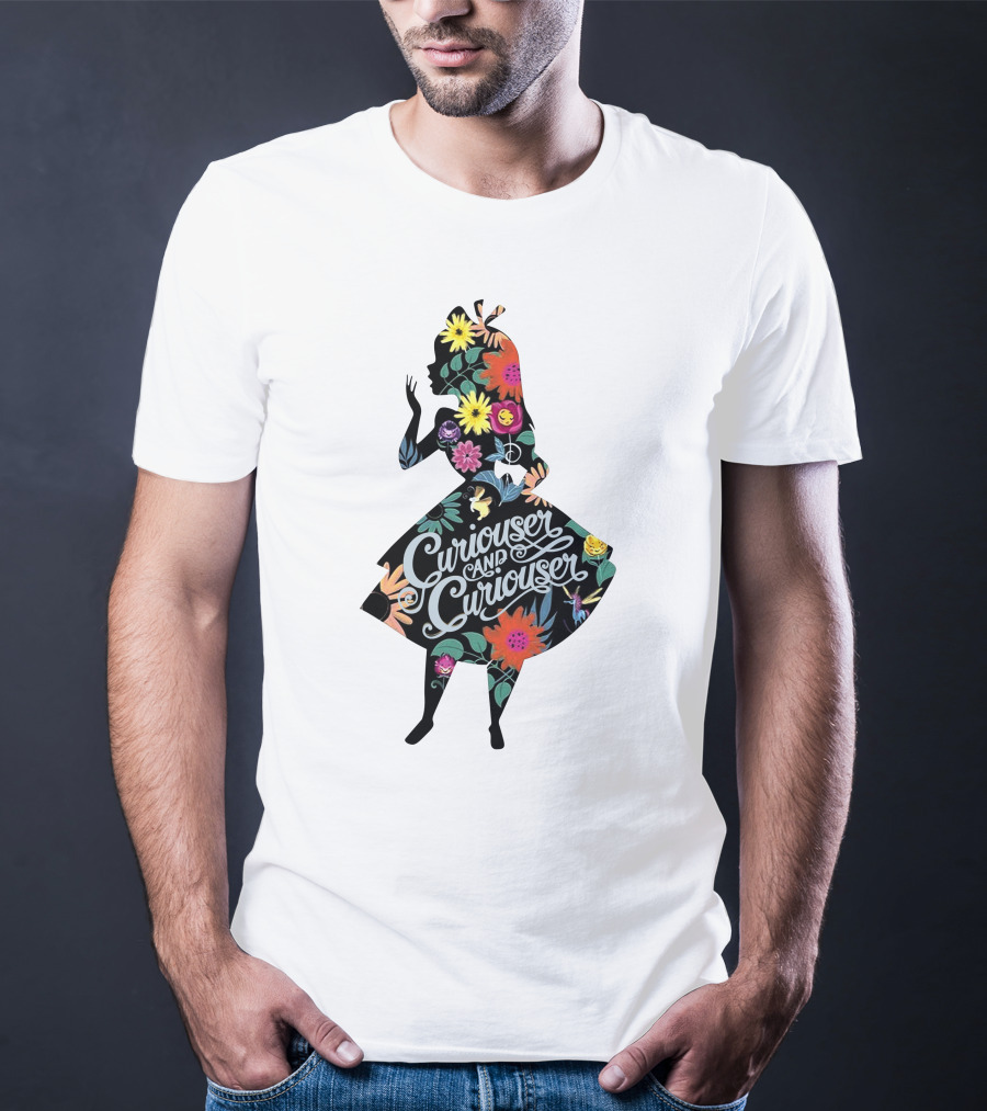 Curiouser And Curiouser Alice Silhouette With Colorful Floral T-Shirt