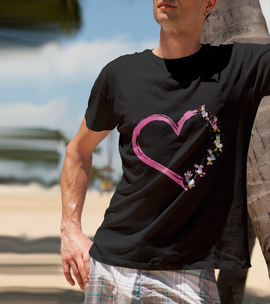 Daisy Heart Character Outline With Pastel Pink Brushstroke T-Shirt