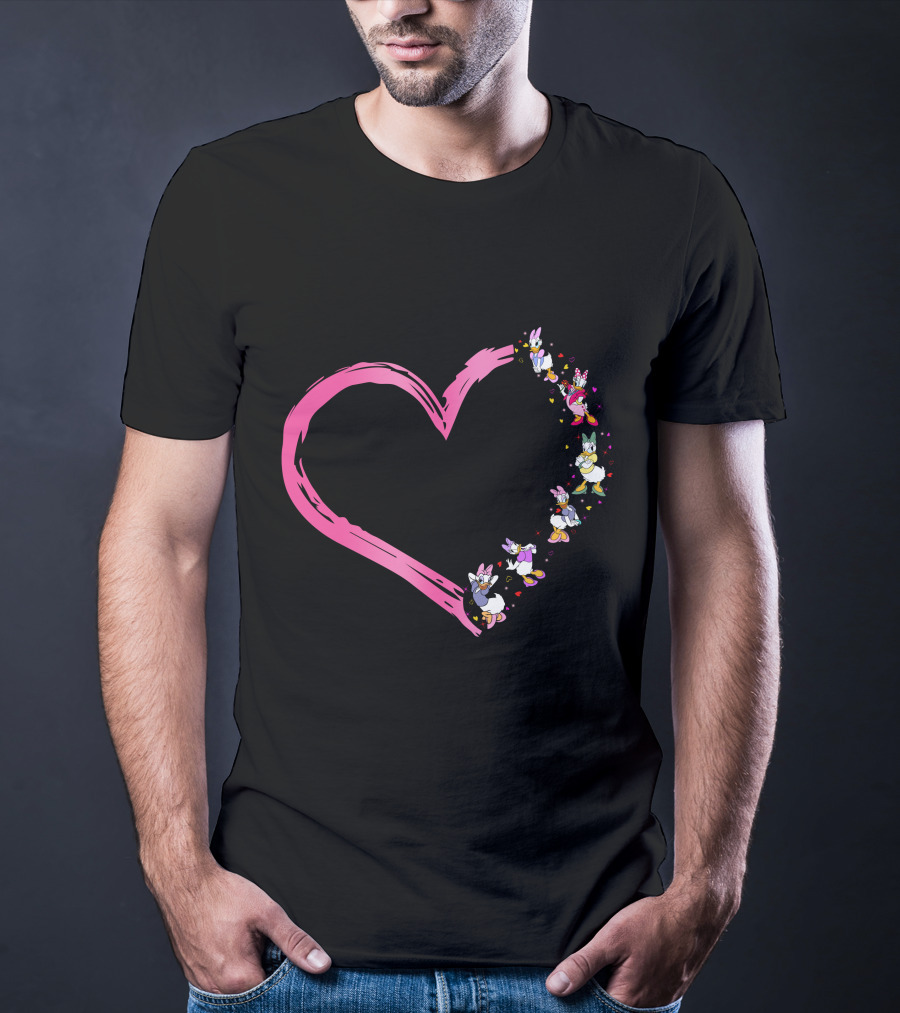 Daisy Heart Character Outline With Pastel Pink Brushstroke T-Shirt