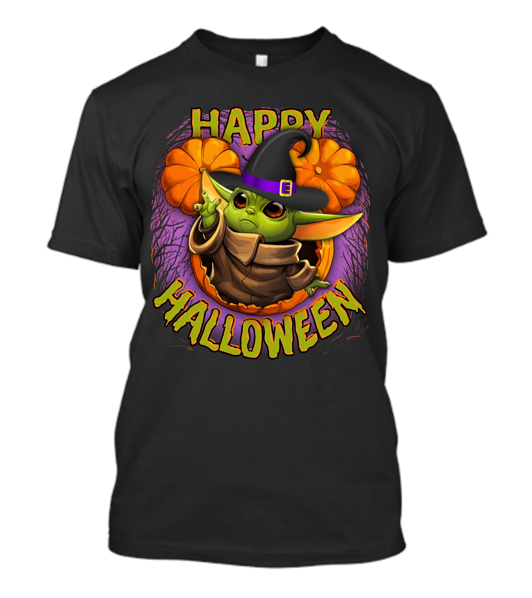 Happy Halloween Baby Yoda Magic Pumpkin Wizard Hat T-Shirt