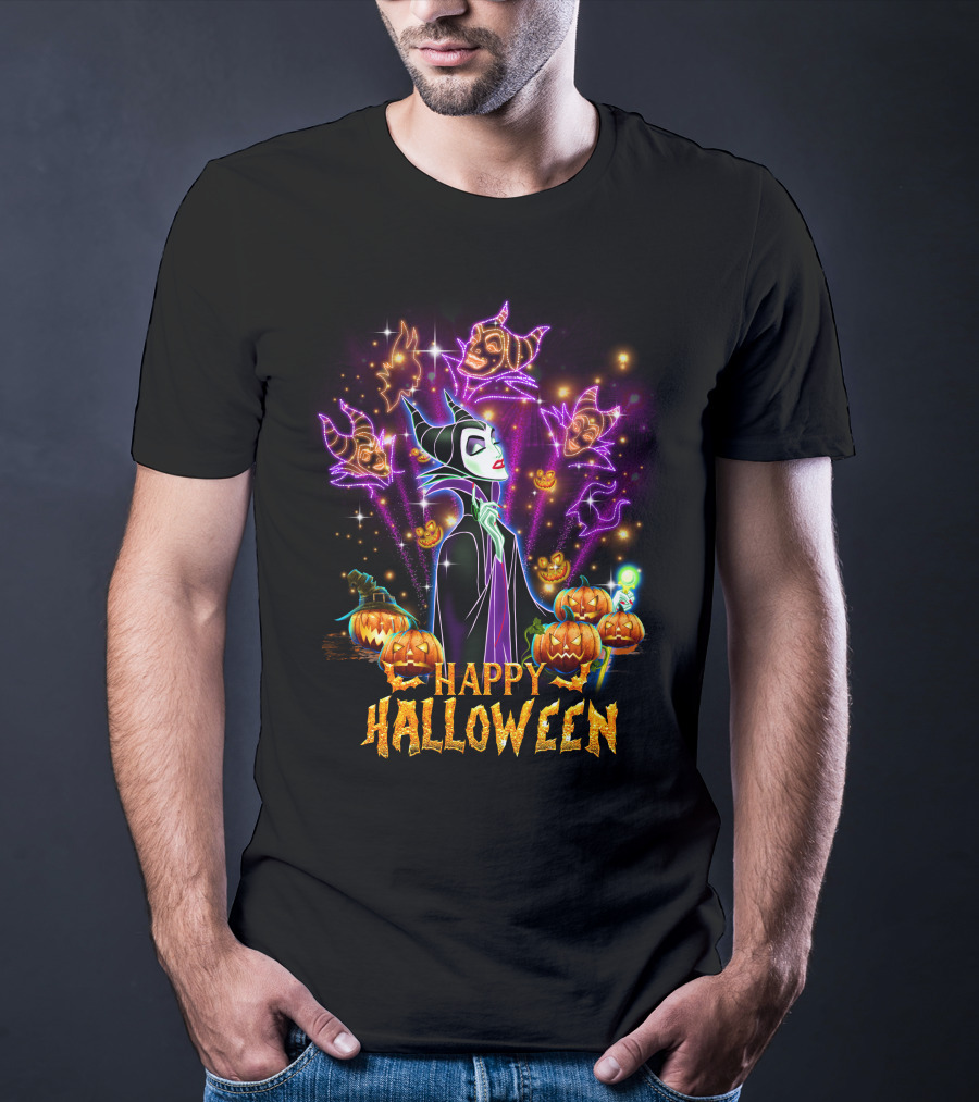 Happy Halloween Maleficent Pumpkin Fireworks T-Shirt