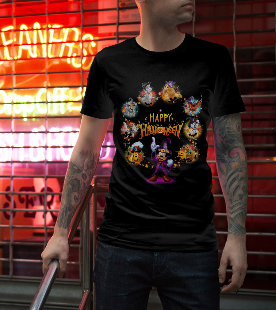 Disney Dogs Happy Halloween Party Featuring Iconic Characters And Festive Magic T-Shirt