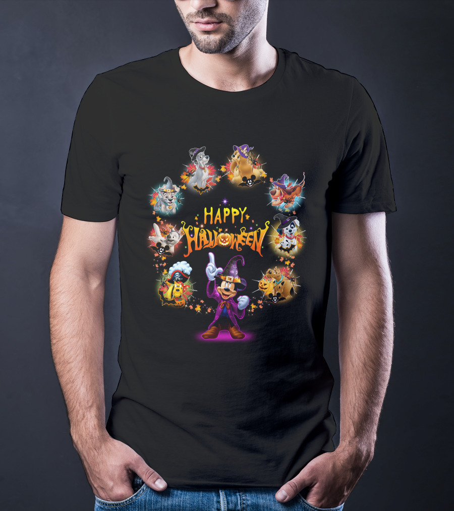 Disney Dogs Happy Halloween Party Featuring Iconic Characters And Festive Magic T-Shirt