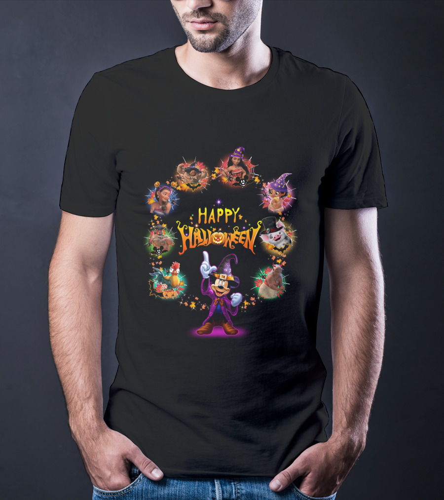 Happy Halloween Moana Disney Characters Mickey Mouse T-Shirt
