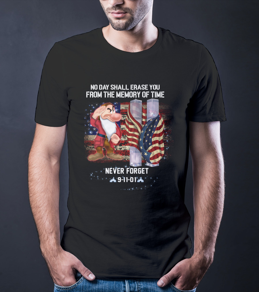 Grumpy Patriot Day Never Forget 9-11-01 Twin Towers American Flag T-Shirt