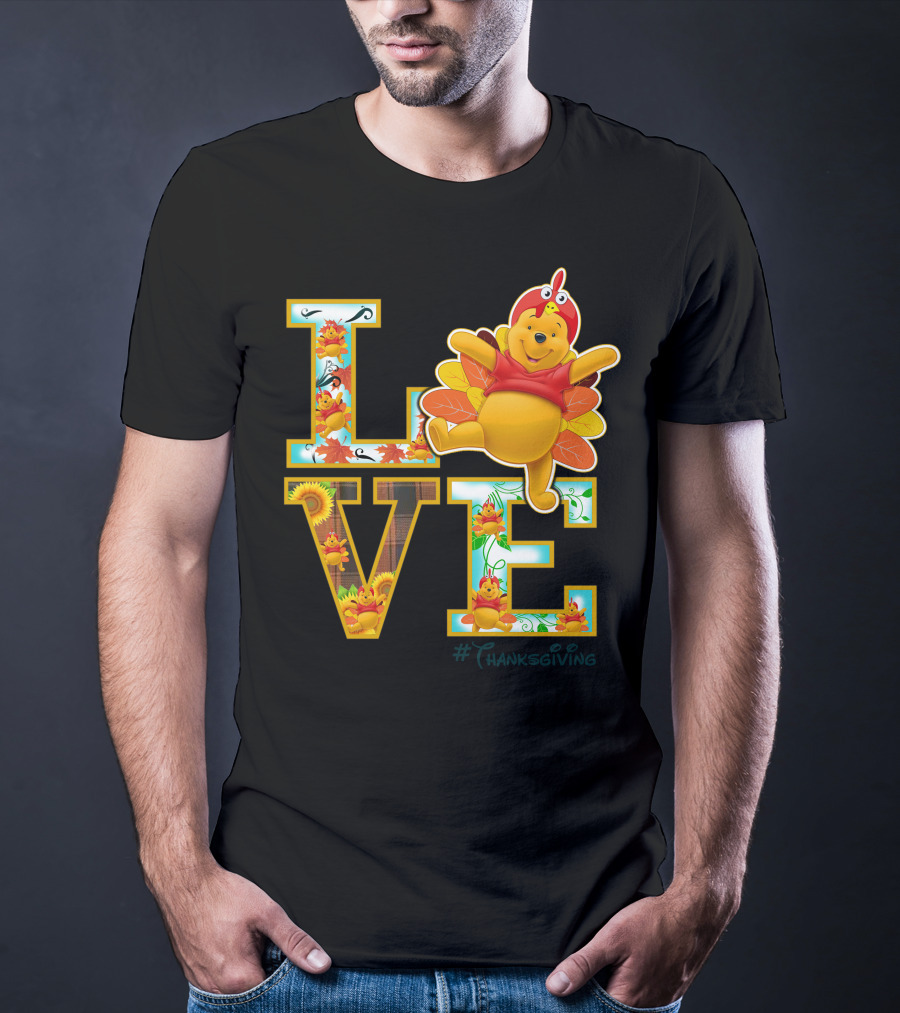 LOVE Pooh Thanksgiving Holiday Turkey Costume Leaves T-Shirt