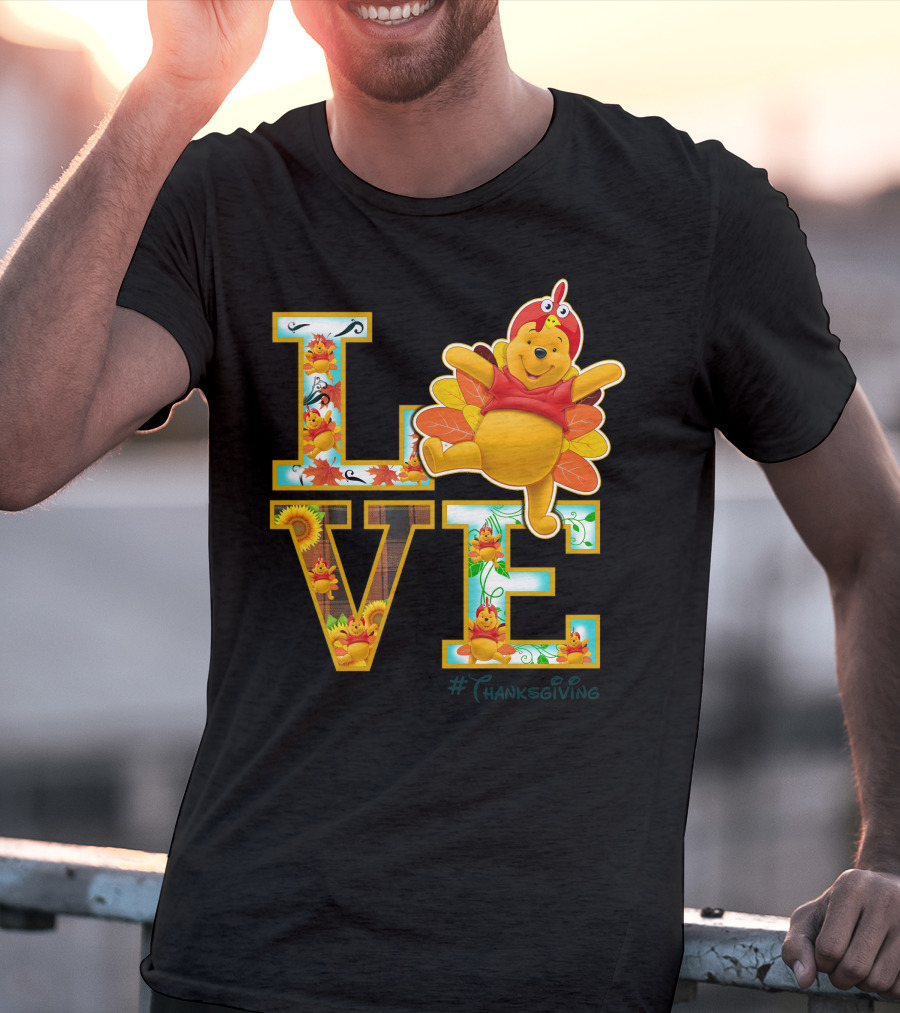LOVE Pooh Thanksgiving Holiday Turkey Costume Leaves T-Shirt