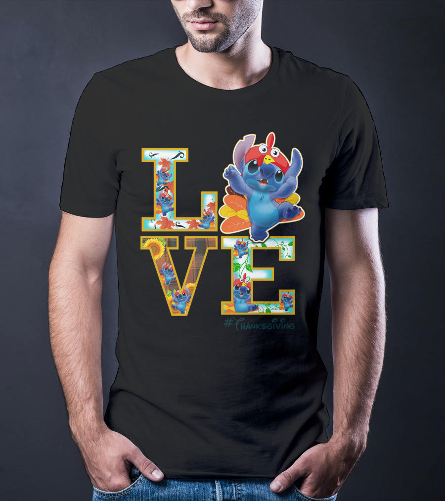 LOVE Stitch Happy Thanksgiving Turkey Costume Autumn Leaves T-Shirt
