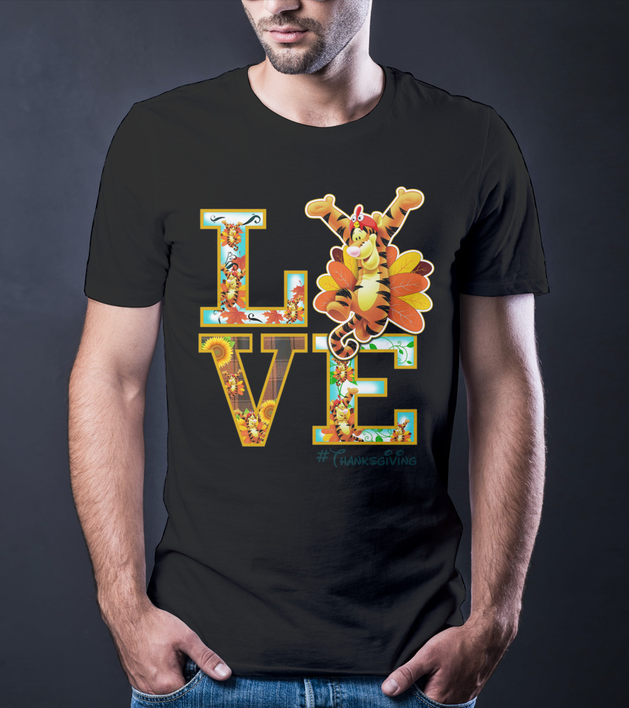 LOVE Tigger Thanksgiving Celebration Typography T-Shirt