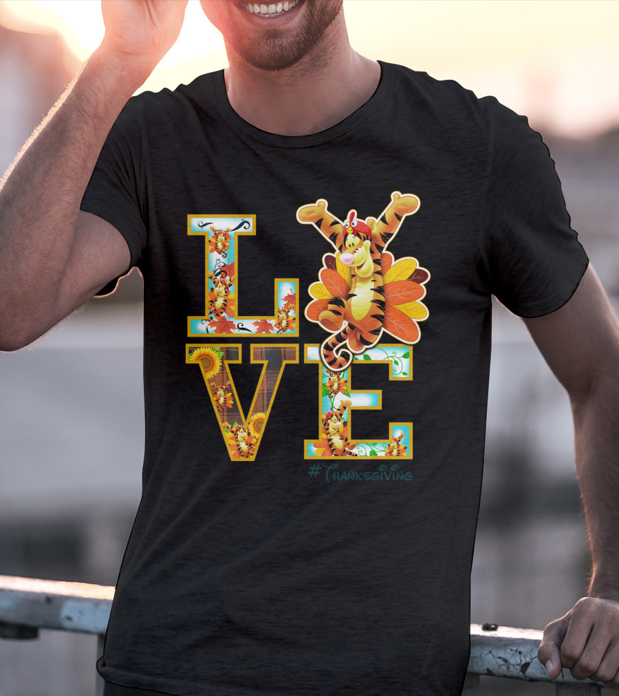 LOVE Tigger Thanksgiving Celebration Typography T-Shirt