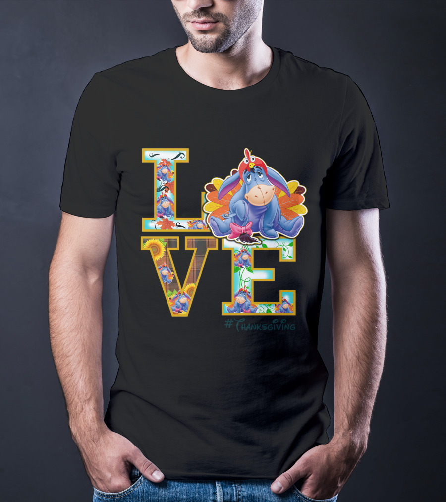 Eeyore Thanksgiving Love Autumn Leaves Sunflowers Turkey Hat T-Shirt