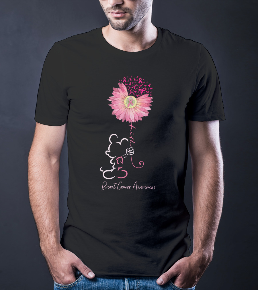 Breast Cancer Awareness Pink Flower Ribbon T-Shirt