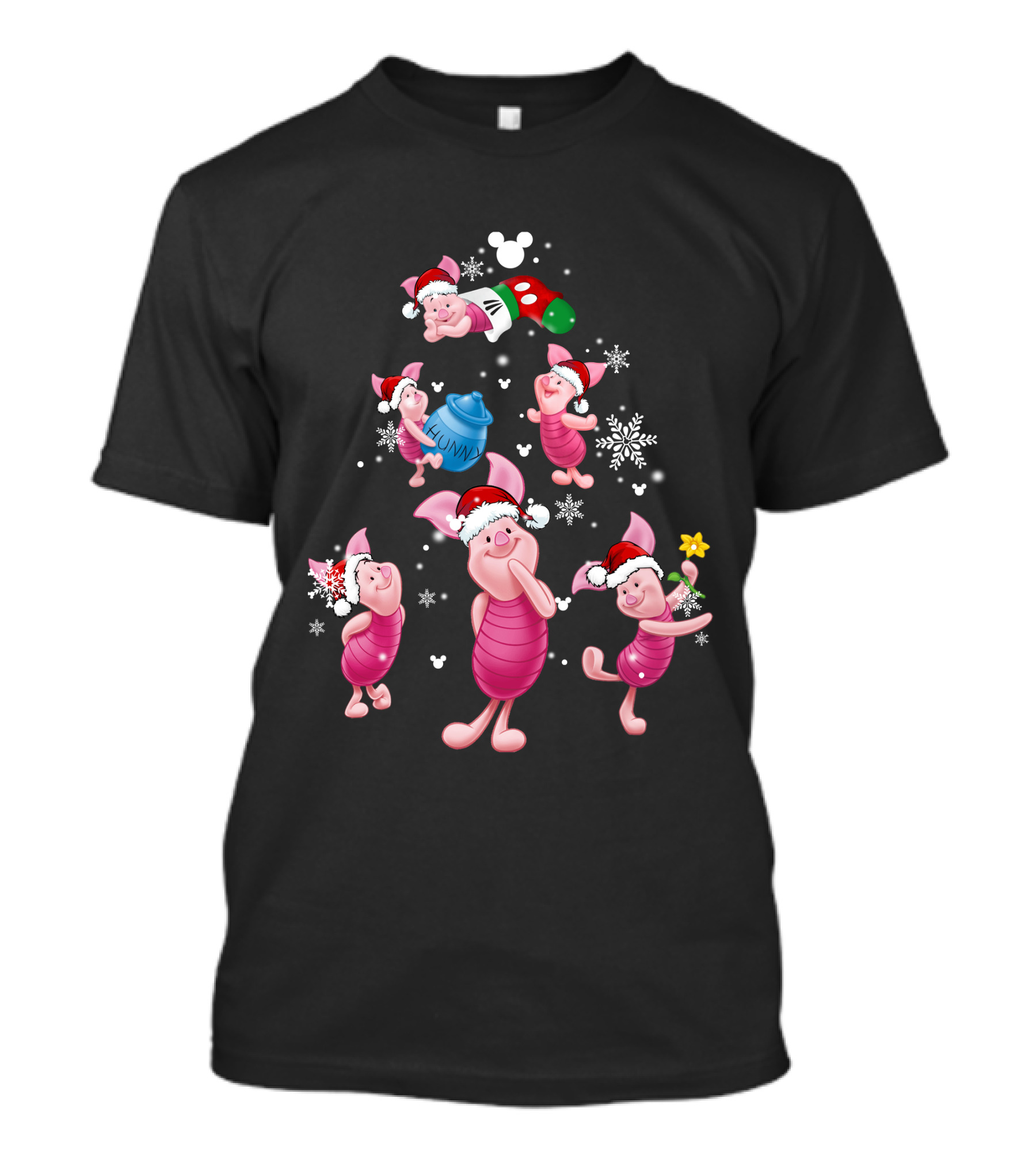Piglet Christmas Snowflakes And Santa Hat Magic T-Shirt