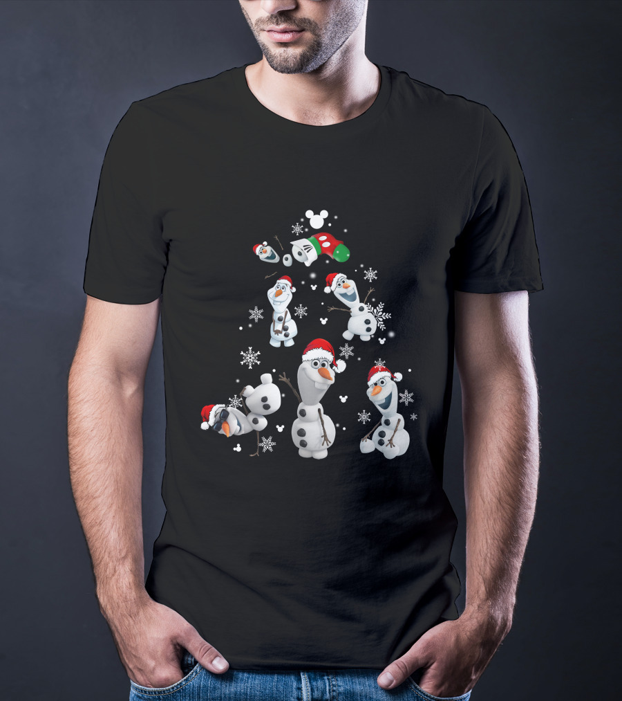 Olaf Snowman Christmas Disney Mickey Mouse Ears Santa Hat Snowflakes T-Shirt