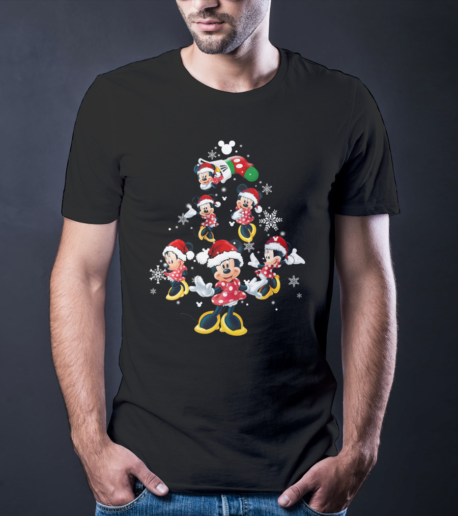 Minnie Mouse Christmas Tree Snowflakes Santa Hat T-Shirt