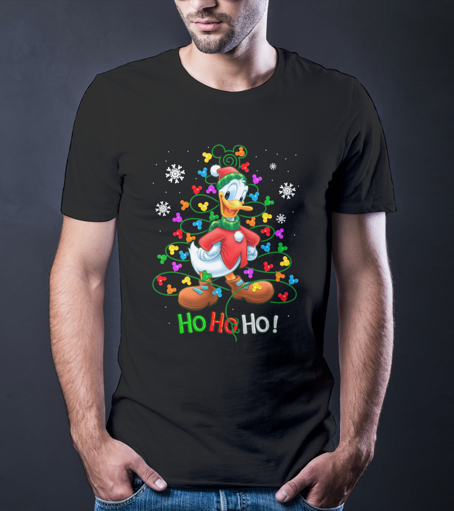 DN HHH Christmas Ho Ho Ho Donald Duck With Mickey Mouse Lights T-Shirt