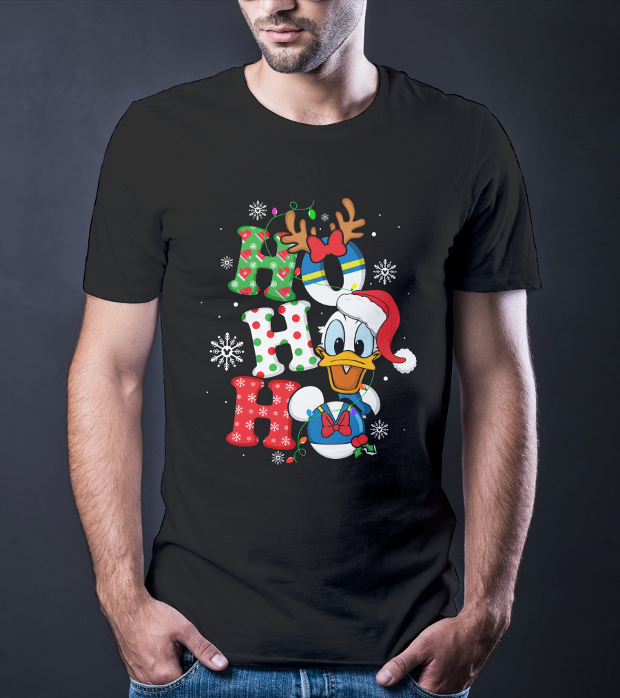 Donald Duck Ho Ho Ho Christmas Snowflakes Reindeer Antlers Santa Hat T-Shirt