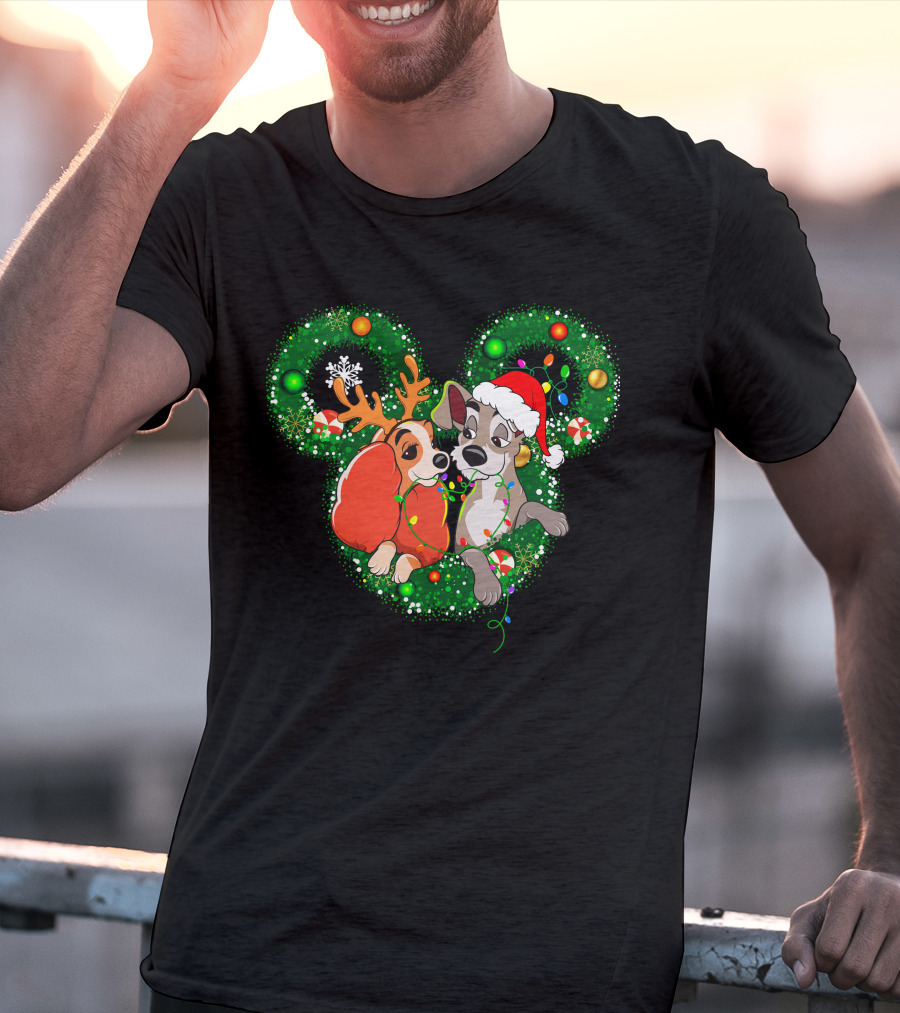 LD And TT Christmas Mickey Shape Candy Cane Lights Reindeer Hat T-Shirt