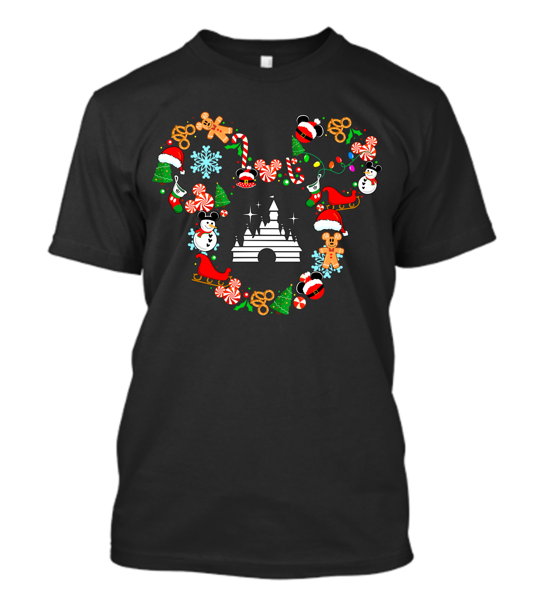 Disney Christmas Castle Mickey Head Holiday Icons T-Shirt