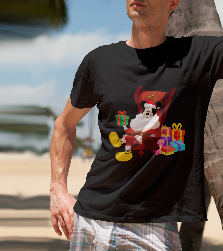 MK Santa Christmas Mickey Mouse With Gifts Iconic Disney Holiday T-Shirt