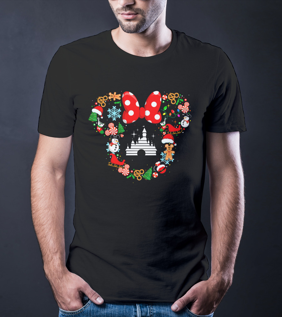 Mickey Icon Castle Christmas Bow Wreath Snowman Gingerbread T-Shirt