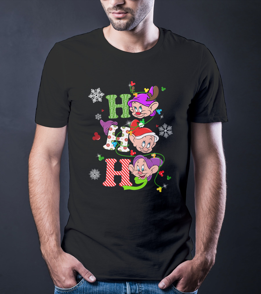 DP HHH Christmas Dopey Snow White Dwarf Festive Reindeer Santa Hat T-Shirt