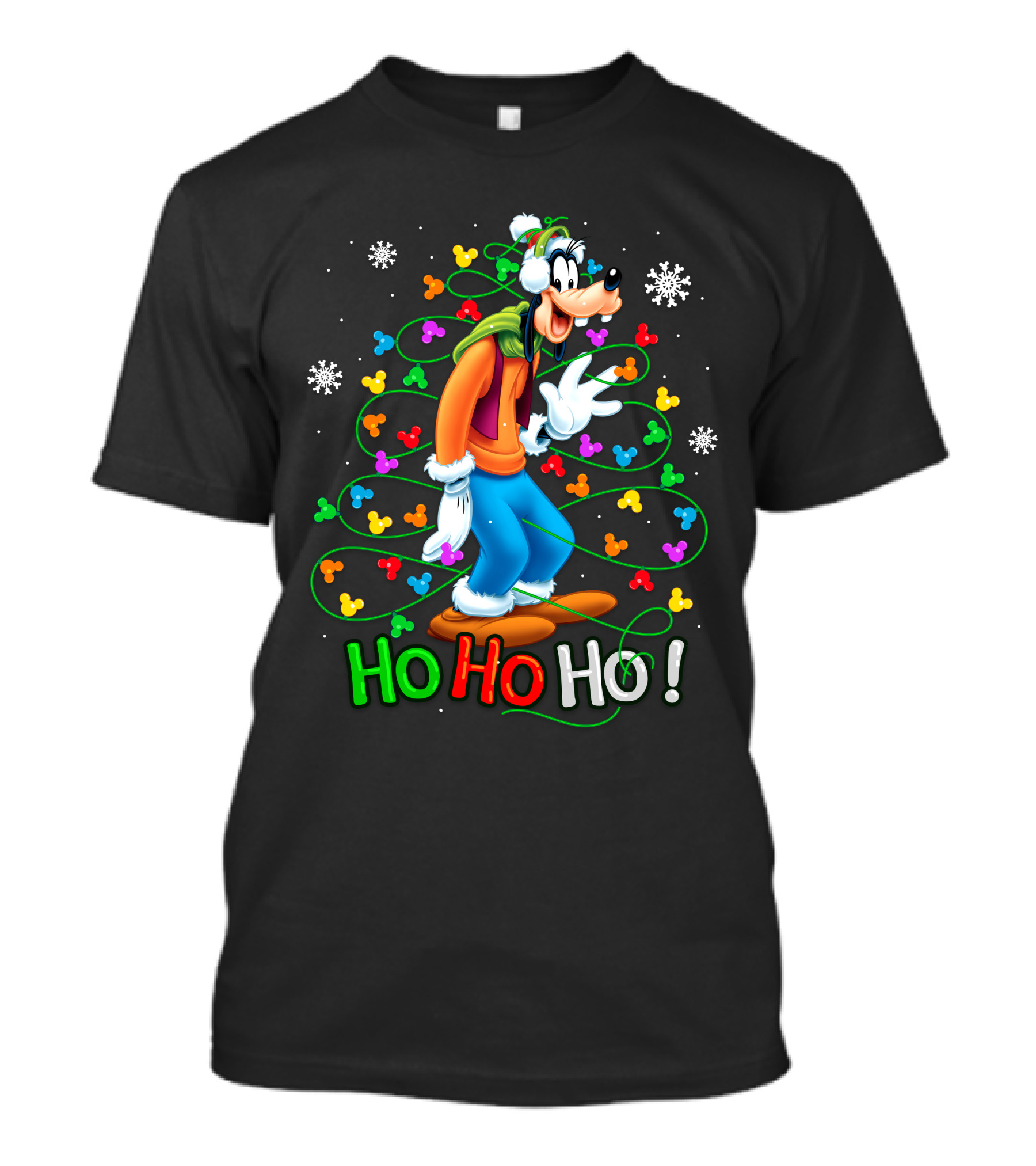 Goofy Ho Ho Ho Christmas Lights Fun Snowflakes T-Shirt