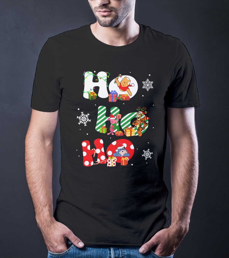 HO HO HO PO And FRIENDS Christmas Winnie The Pooh Piglet Tigger Eeyore Snowflakes Gifts T-Shirt