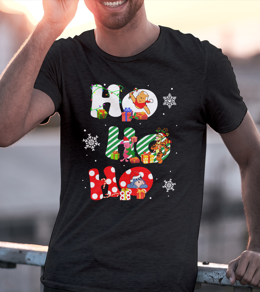HO HO HO PO And FRIENDS Christmas Winnie The Pooh Piglet Tigger Eeyore Snowflakes Gifts T-Shirt