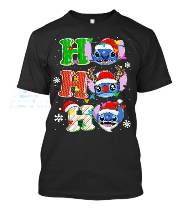 ST HHH Christmas Ho Ho Ho Stitch Holiday Sweater Santa Hat Snowflakes T-Shirt