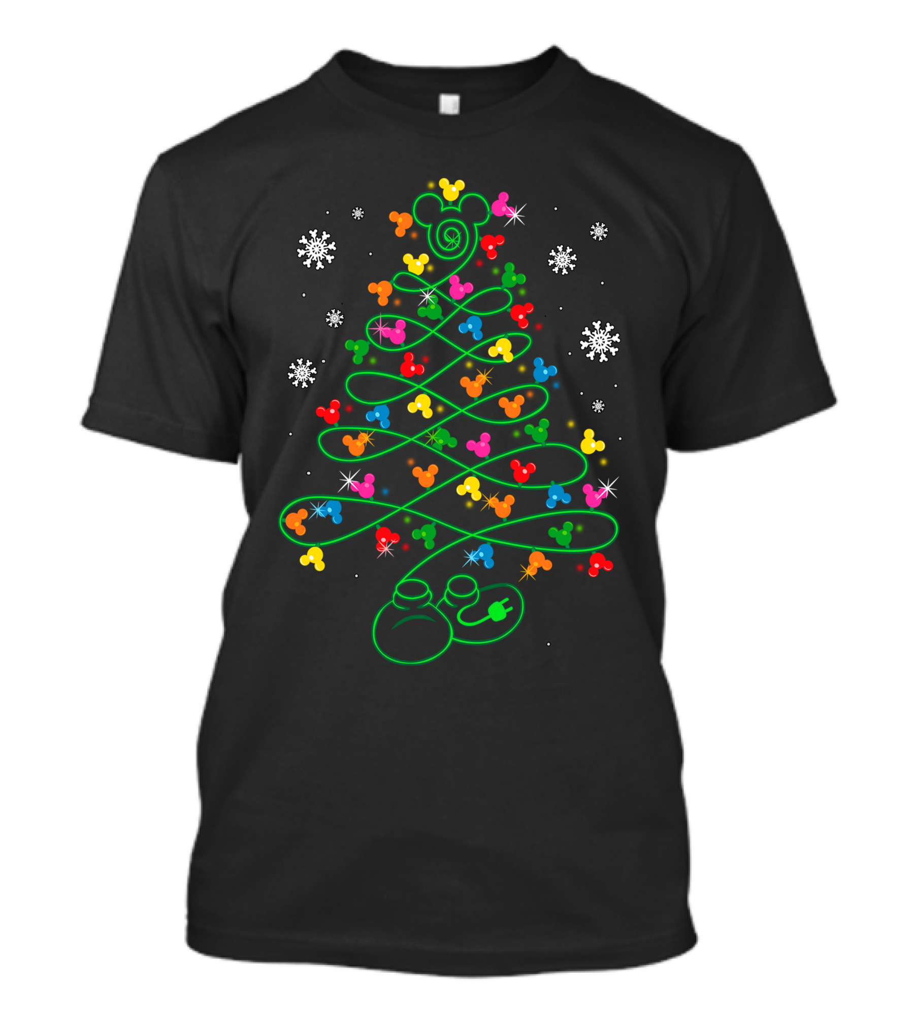 Mickey Mouse Christmas Tree With LED Lights And Snowflakes T-Shirt