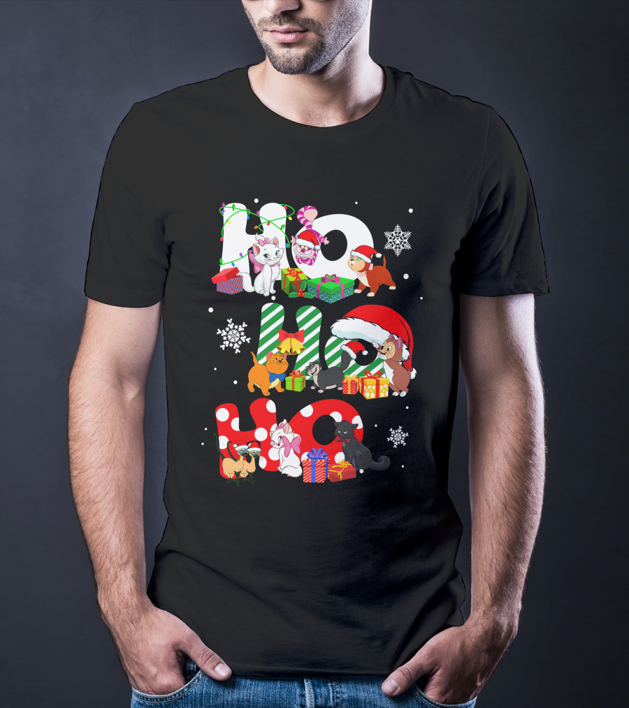 Disney Hohoho Christmas Cats Snowflakes Presents T-Shirt