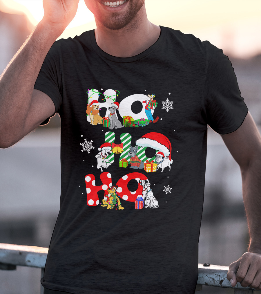 Disney Dog Christmas Ho Ho Ho Characters Holiday Cheer T-Shirt