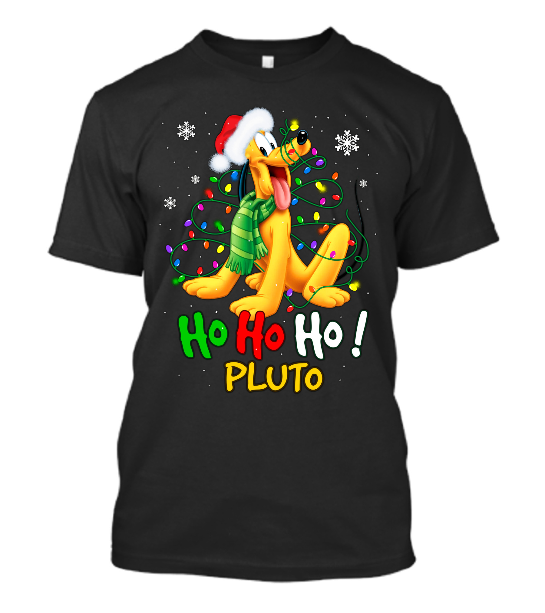 Pluto Ho Ho Ho Christmas Lights Santa Hat T-Shirt