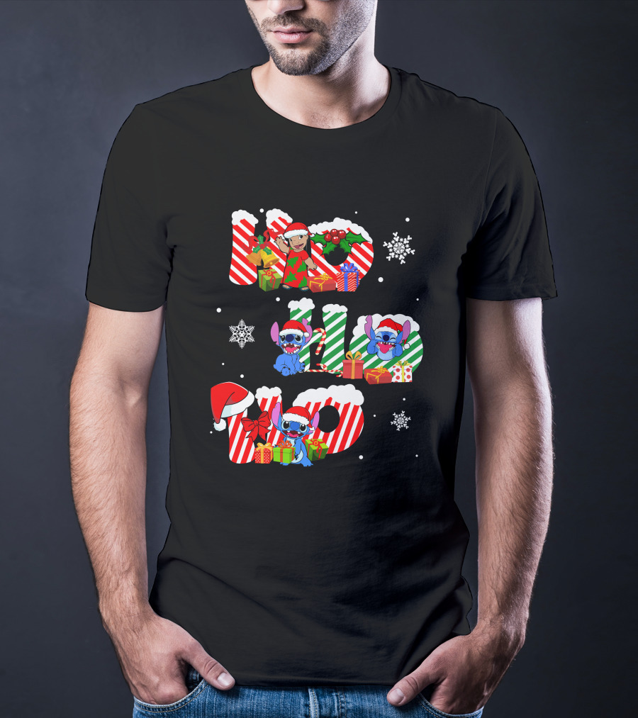 Hohoho Christmas Stitch Santa Claus Presents Snowflakes T-Shirt