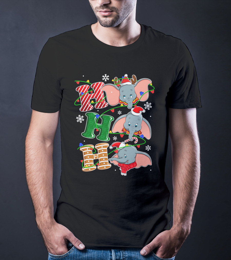 Dumbo Christmas Hohoho Santa Hat Snowflakes T-Shirt