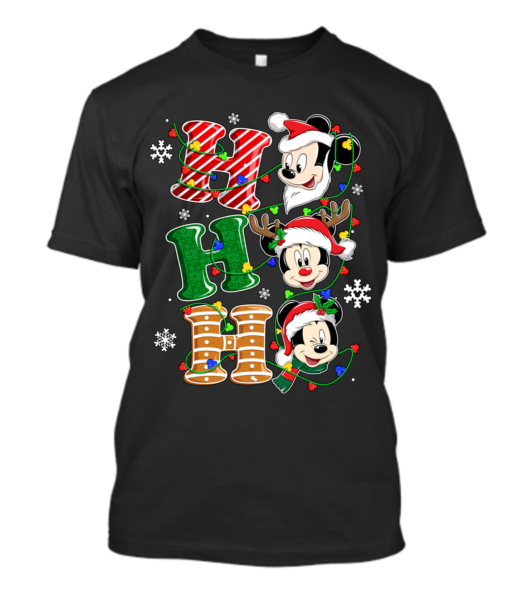 Mickey Mouse Hohoho Christmas Santa Reindeer Lights T-Shirt