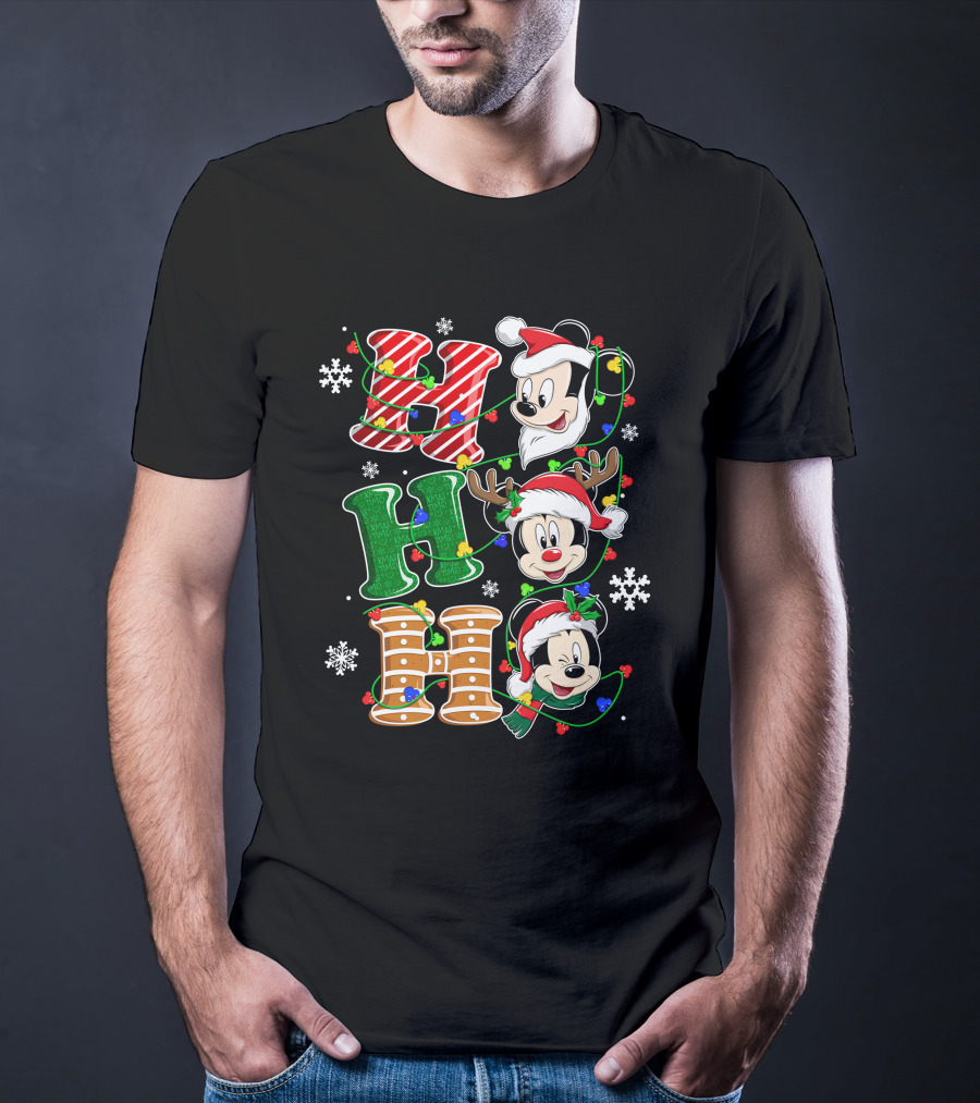 Mickey Mouse Hohoho Christmas Santa Reindeer Lights T-Shirt
