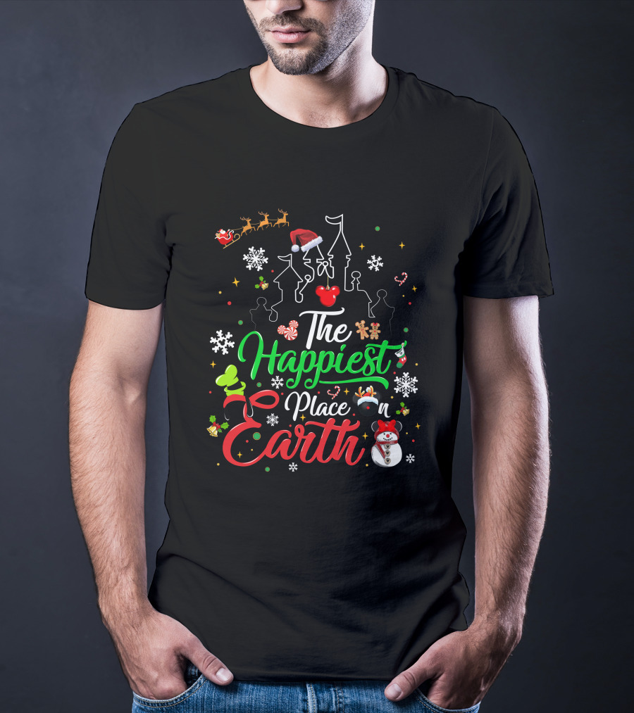 The Happiest Place On Earth Christmas Santa Snowman Gingerbread Reindeer Castle T-Shirt