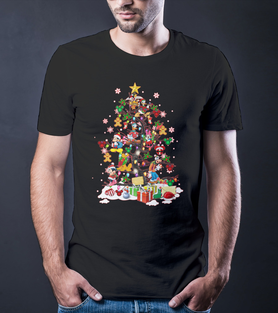 Mickey And Friends Christmas Tree With Donald Goofy And Disney Decorations T-Shirt