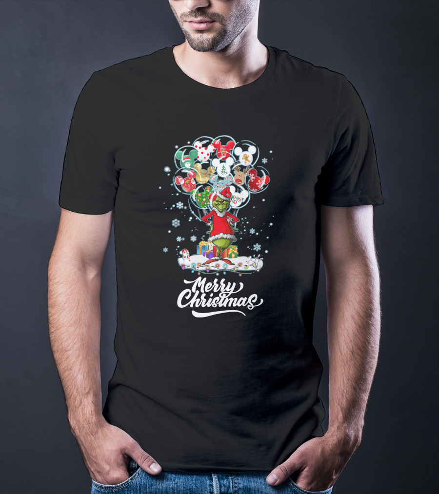 Merry Christmas Grinch Santa With Festive Ornaments And Presents T-Shirt