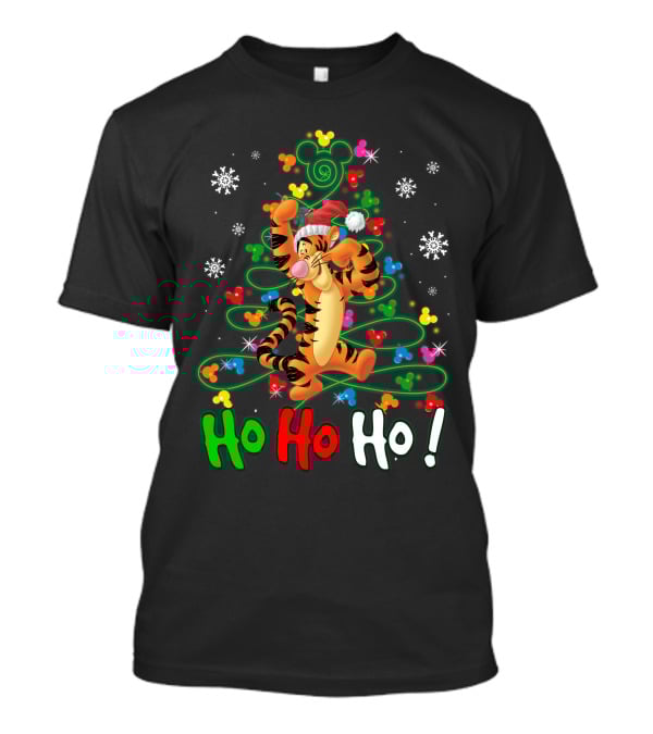 Tigger Ho Ho Ho Christmas Tree Santa Hat Snowflakes Disney Mickey Ears T-Shirt