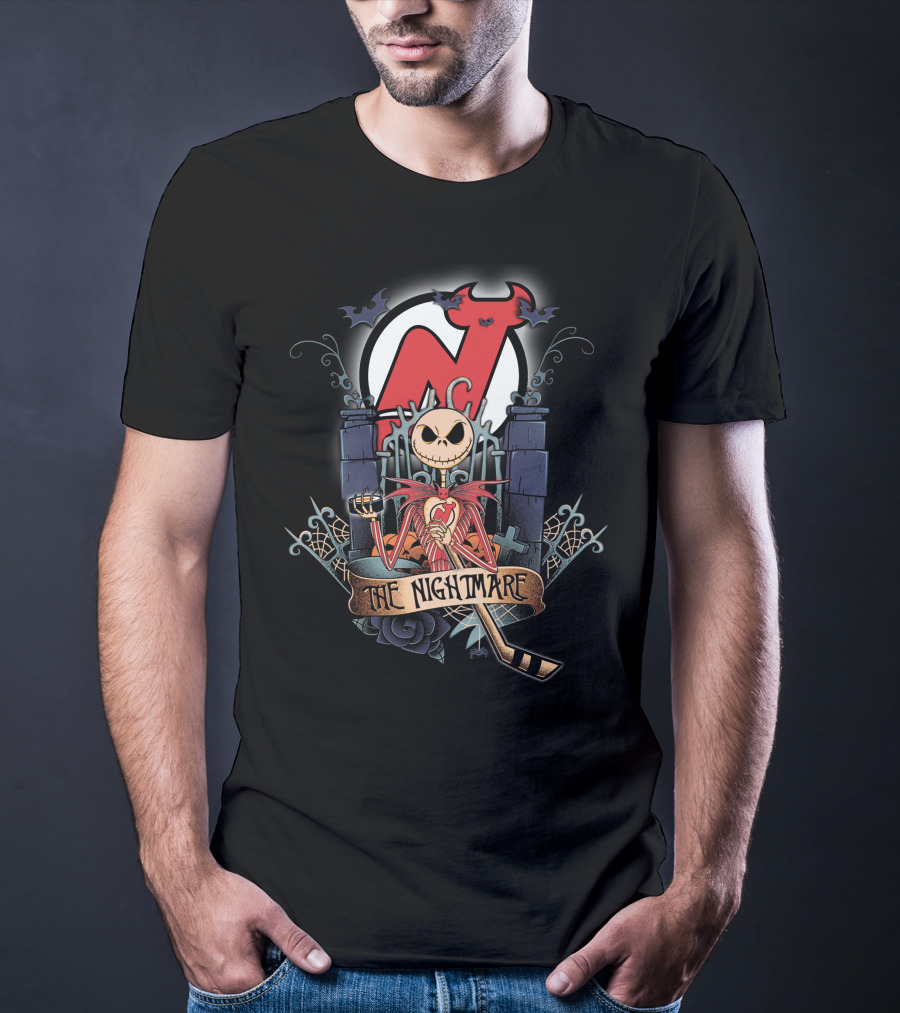 The Nightmare Before Christmas NJD Hockey Crossover With Jack Skellington And Devil T-Shirt