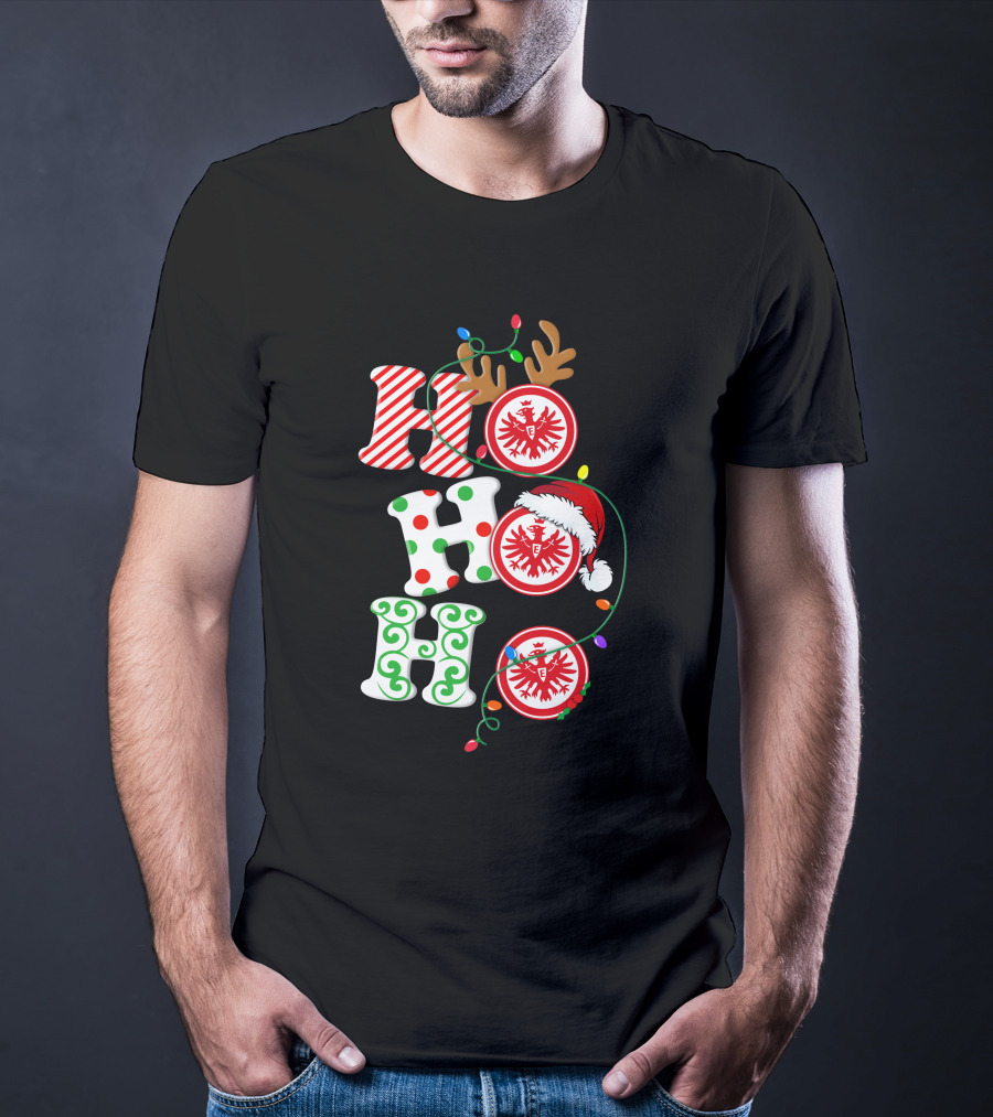 Eintracht Frankfurt HoHoHo Christmas Lights Reindeer Antlers Santa Hat T-Shirt
