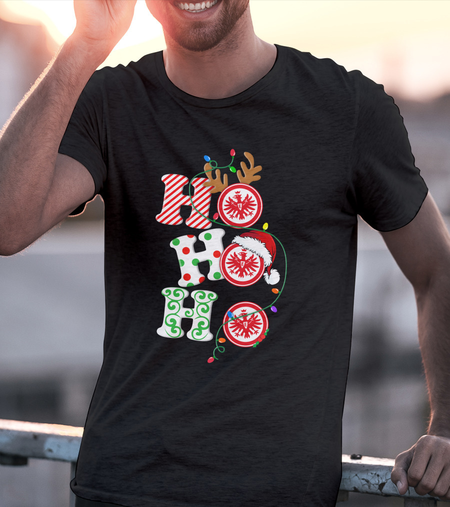 Eintracht Frankfurt HoHoHo Christmas Lights Reindeer Antlers Santa Hat T-Shirt