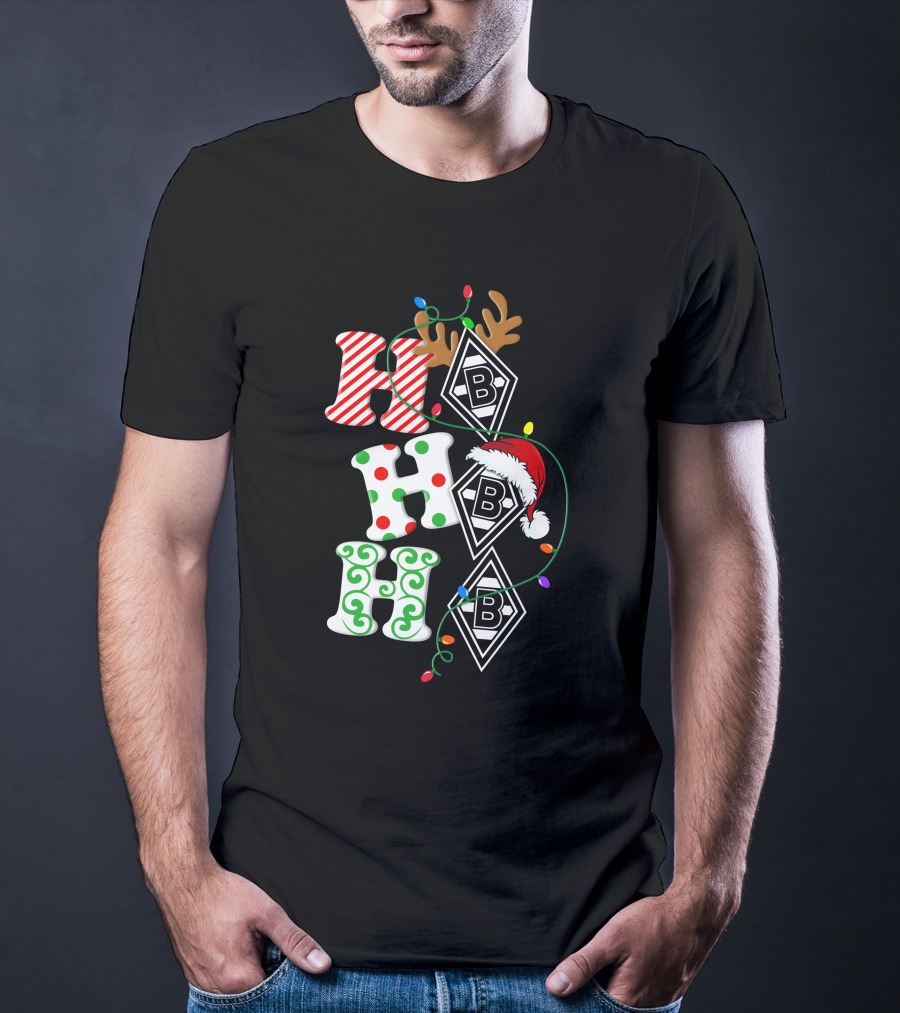 Borussia Mönchengladbach HoHoHo Christmas Reindeer Santa Lights T-Shirt