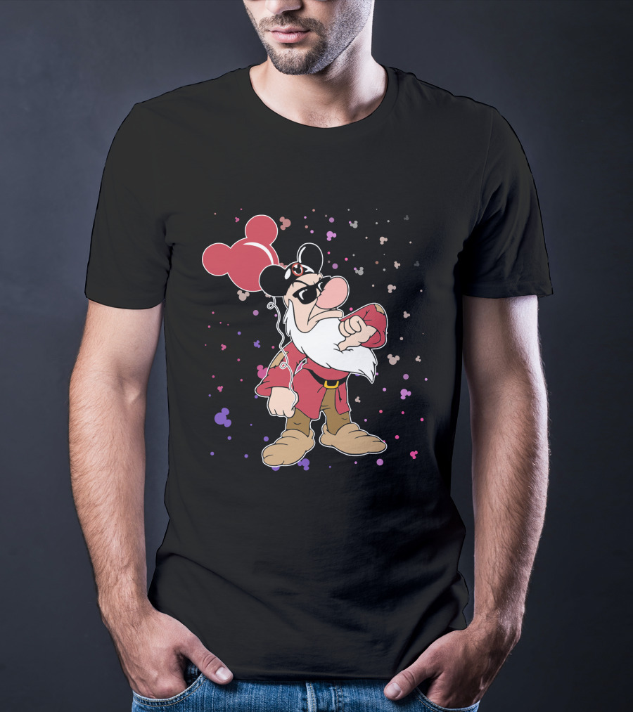Grumpy With Mouse Ears Balloon And Confetti T-Shirt