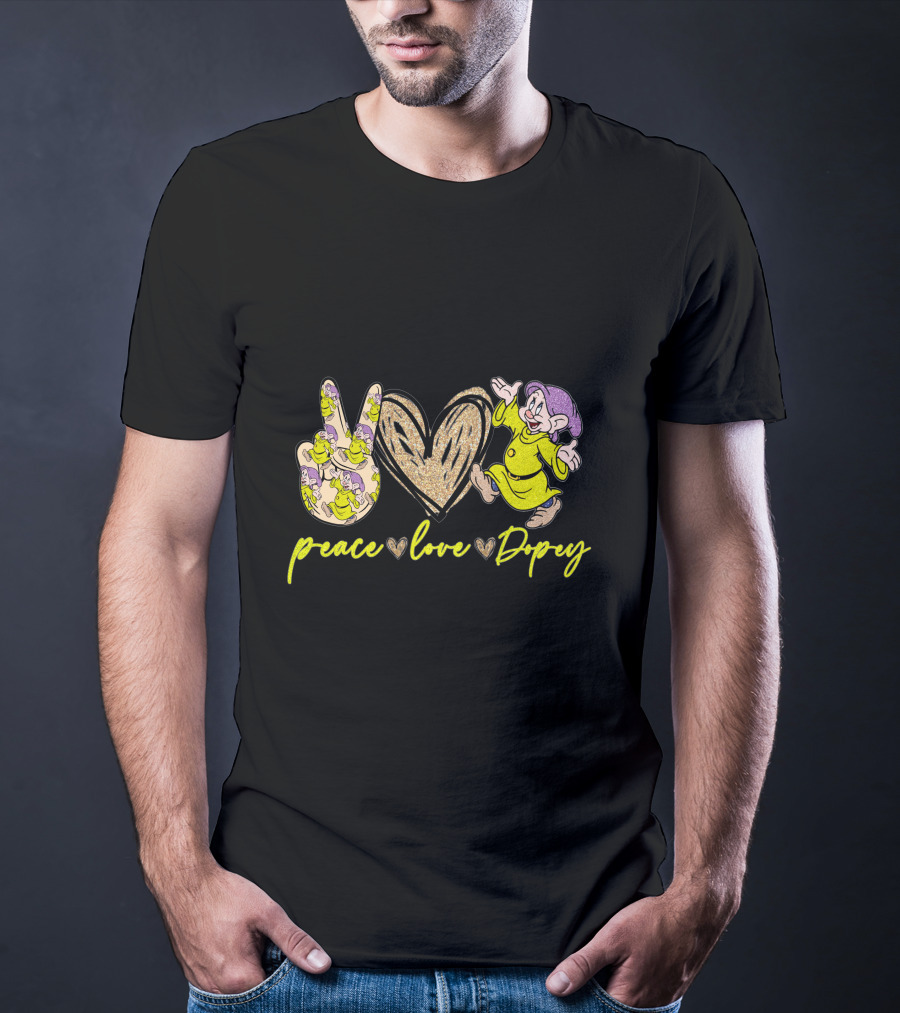 Peace Love Dopey Disney 7 Dwarfs Classic Character Fun T-Shirt