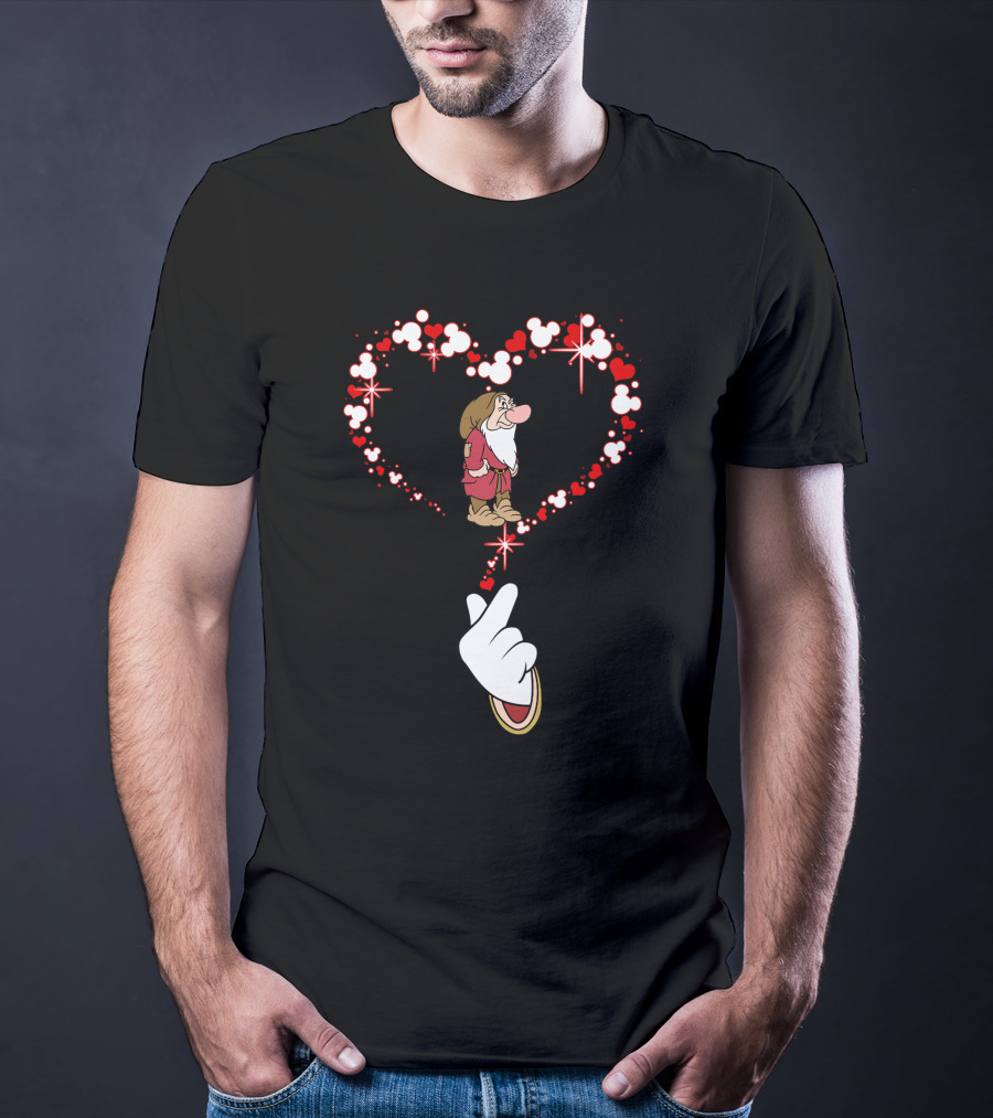 Grumpy Dwarf In Mouse Ear Heart With Iconic Glove Finger Gesture T-Shirt