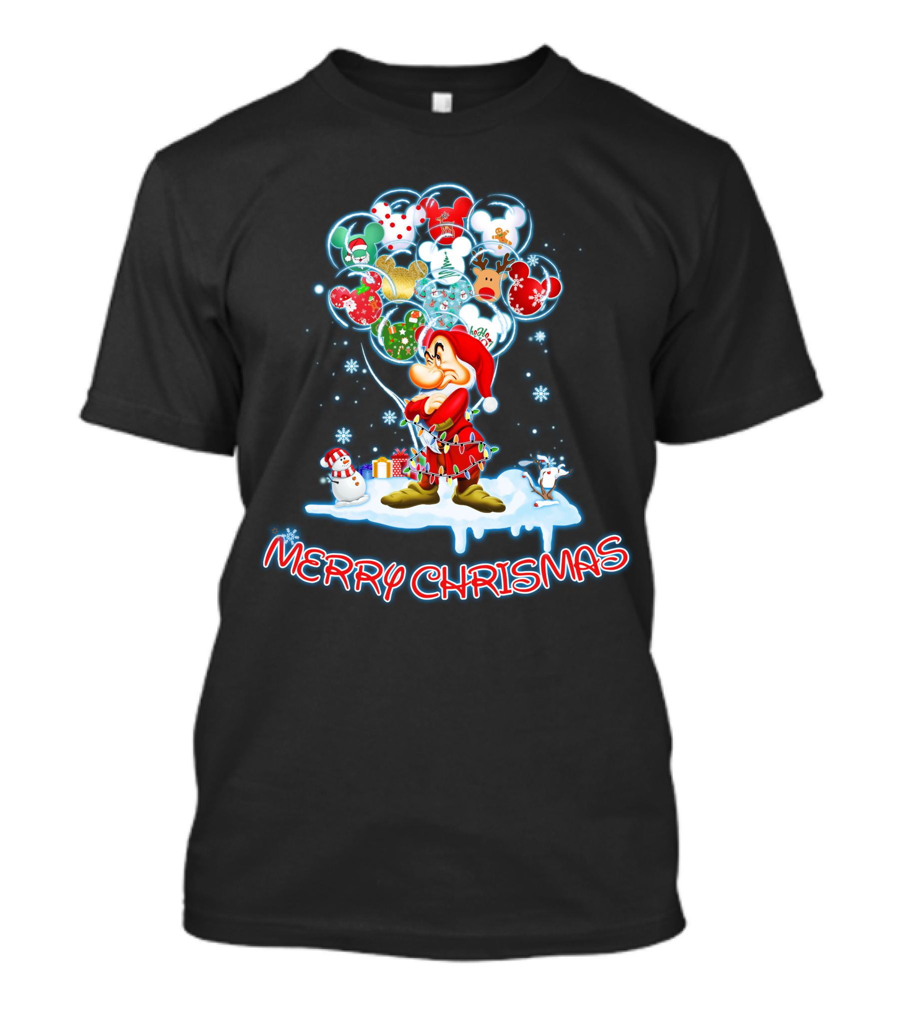 Grumpy Character With Festive Balloons Merry Christmas T-Shirt
